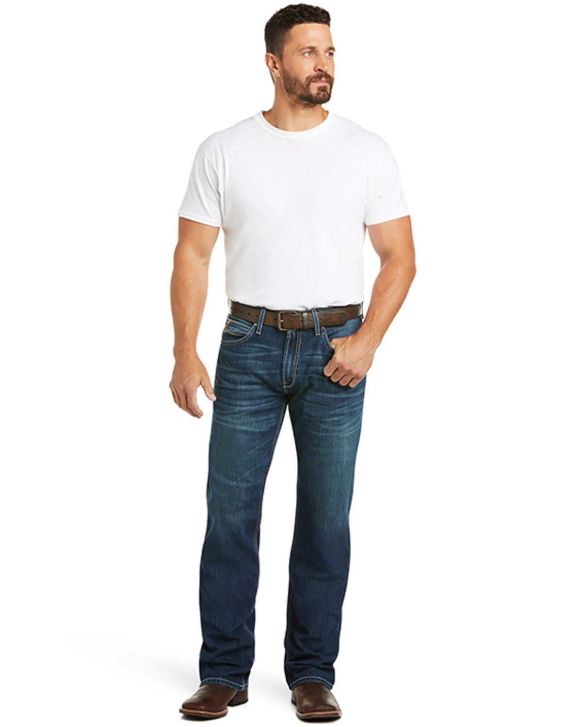 Ariat Men's M4 Ford Bragg Dark Stretch Relaxed Bootcut Jeans 1 Ariat Men's M4 Ford Bragg Dark Stretch Relaxed Bootcut Jeans