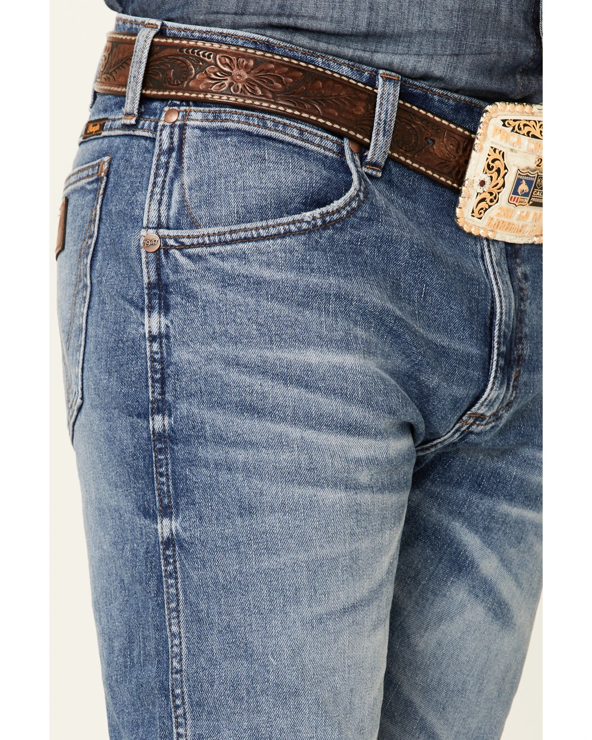 Wrangler Retro Green Men's Sienna Medium Wash Stretch Slim Bootcut Jeans 2 Wrangler Retro Green Men's Sienna Medium Wash Stretch Slim Bootcut Jeans - Image 2