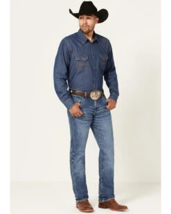 Wrangler Retro Green Men's Brierley Light Medium Wash Stretch Slim Straight Jeans