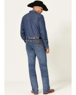 Wrangler Retro Green Men's Brierley Light Medium Wash Stretch Slim Straight Jeans -Wrang Men Jeans Shop 2000359722 413 P3