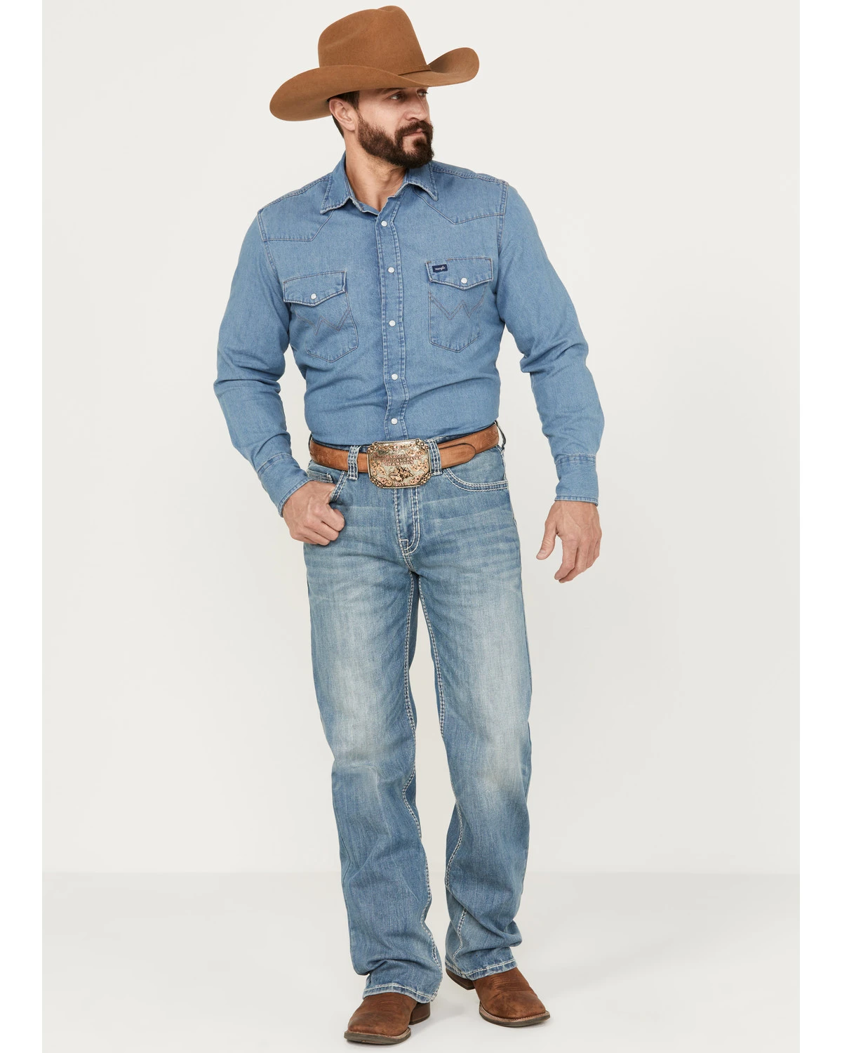 Rock & Roll Denim Men's Double Barrel Light Vintage Wash Relaxed Straight Stretch Jeans 3 Rock & Roll Denim Men's Double Barrel Light Vintage Wash Relaxed Straight Stretch Jeans - Image 3