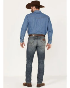 Wrangler Retro Men's Dark Night Medium Wash Slim Straight Stretch Denim Jeans -Wrang Men Jeans Shop 2000388947 414 P3